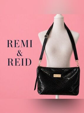 Remi & Reid Black Snake-Embossed Crossbody Bag